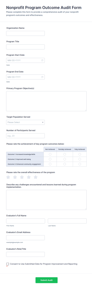 Nonprofit Program Outcome Audit Form Template