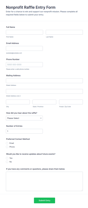 Nonprofit Raffle Entry Form Template