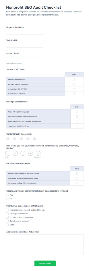 Nonprofit SEO Audit Checklist Form Template