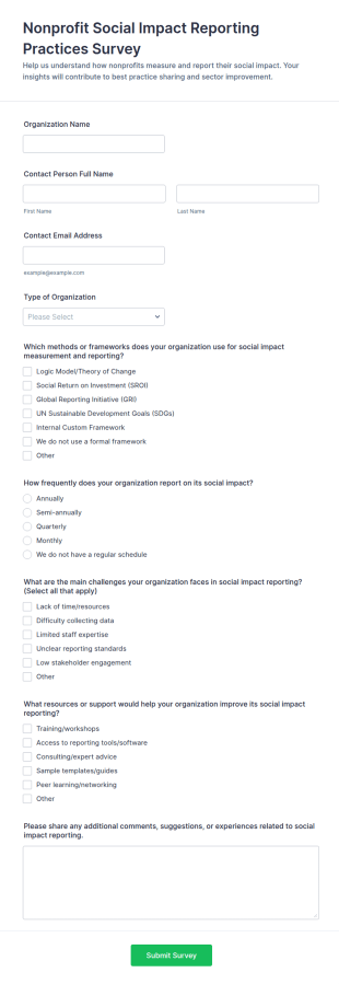 Nonprofit Social Impact Reporting Practices Survey Form Template