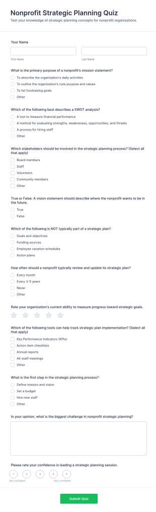 Nonprofit Strategic Planning Quiz Form Template