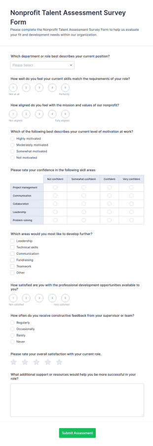 Nonprofit Talent Assessment Survey Form Template