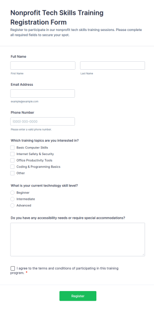 Nonprofit Tech Skills Training Registration Form Template
