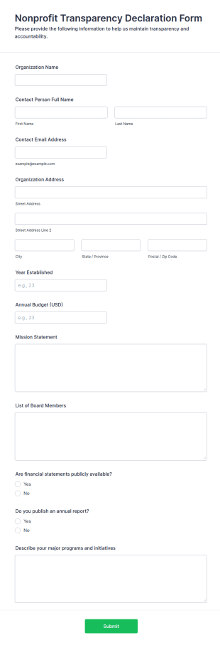 Nonprofit Transparency Declaration Form Template