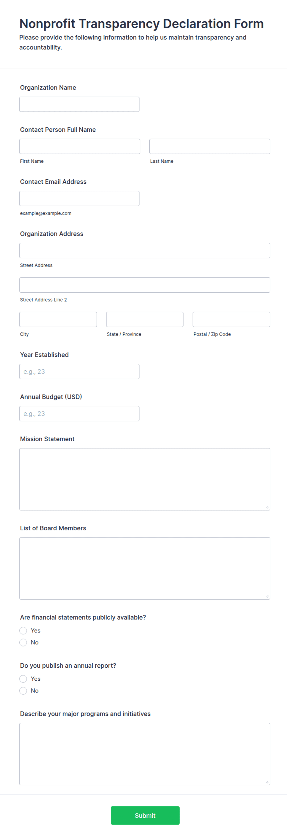 Bc Transparency Declaration Form Example Nonprofit Transparency Declaration Form Template | Jotform