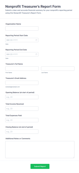 Nonprofit Treasurer's Report Form Template