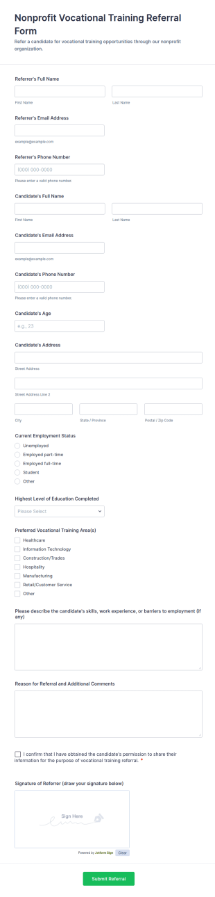 Nonprofit Vocational Training Referral Form Template