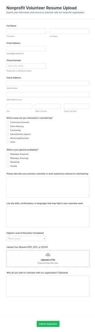 Nonprofit Volunteer Resume Upload Form Template