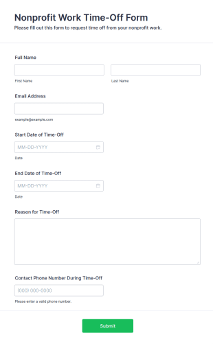 Nonprofit Work Time Off Form Template