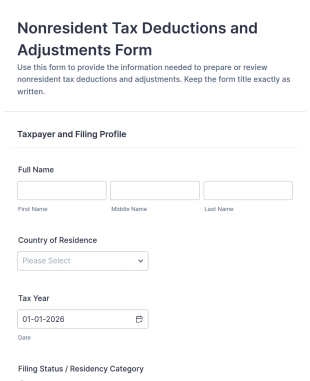 Nonresident Tax Deductions And Adjustments Form Template