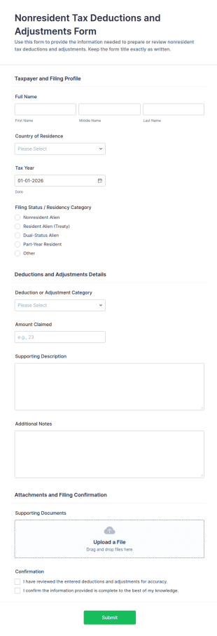 Nonresident Tax Deductions And Adjustments Form Template