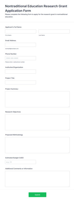 Nontraditional Education Research Grant Application Form Form Template