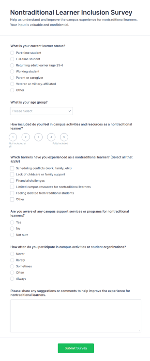 Nontraditional Learner Inclusion Survey Form Template