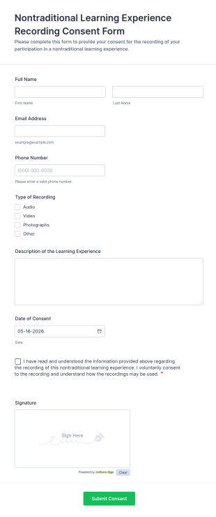 Nontraditional Learning Experience Recording Consent Form Template