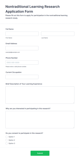 Nontraditional Learning Research Application Form Template