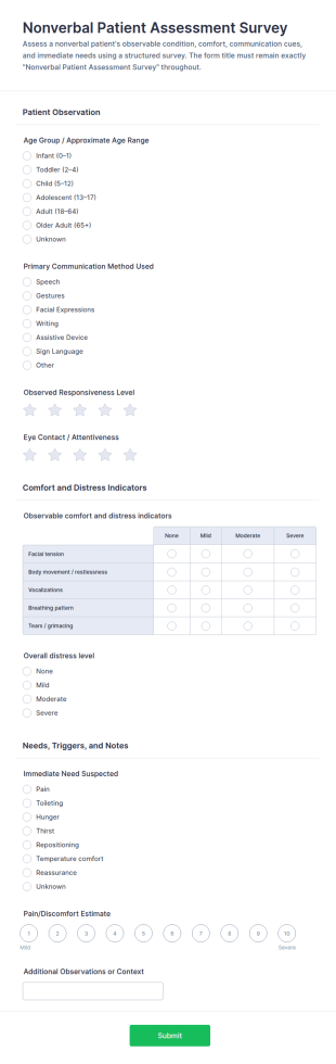Nonverbal Patient Assessment Survey Form Template