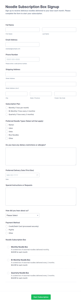 Noodle Subscription Box Signup Form Template