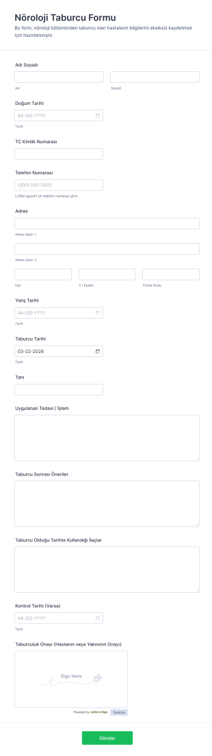 Nöroloji Taburcu Form Şablonu
