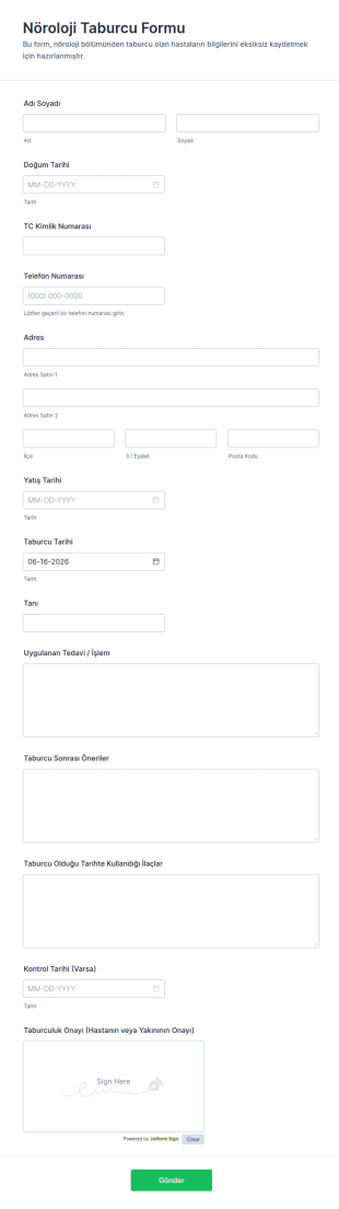 Nöroloji Taburcu Form Şablonu
