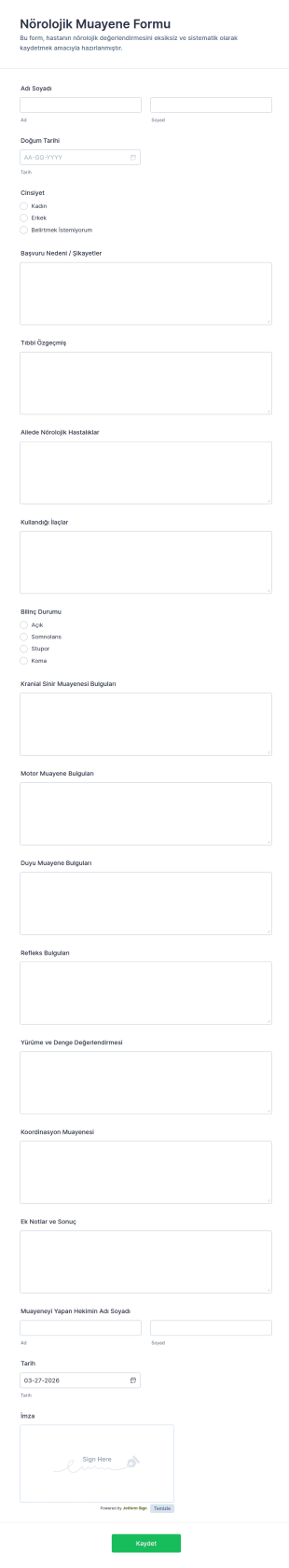 Nörolojik Muayene Form Şablonu