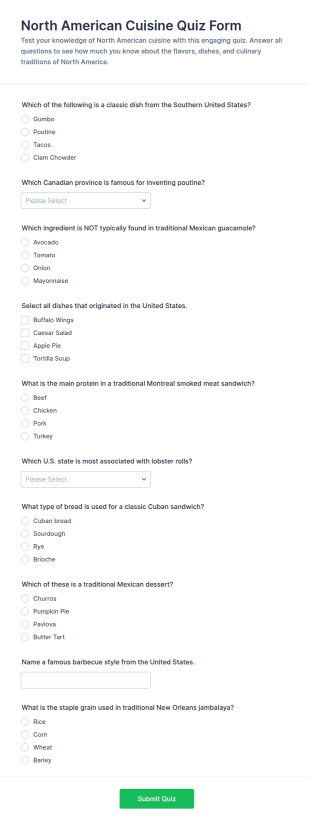 North American Cuisine Quiz Form Template