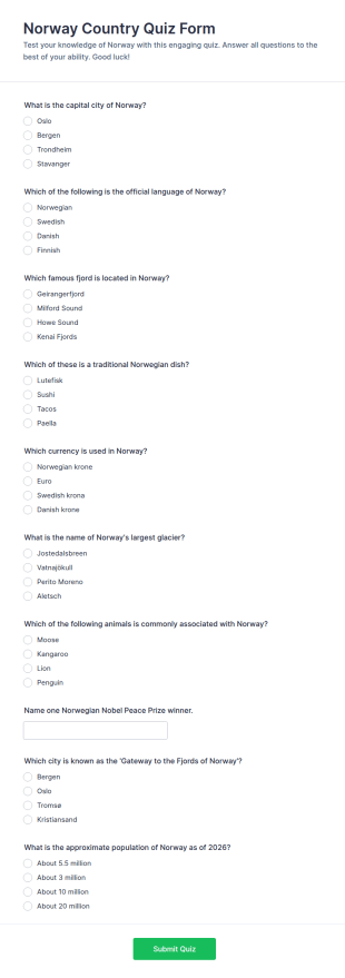 Norway Country Quiz Form Template