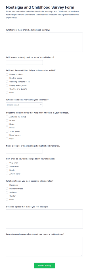 Nostalgia And Childhood Survey Form Template