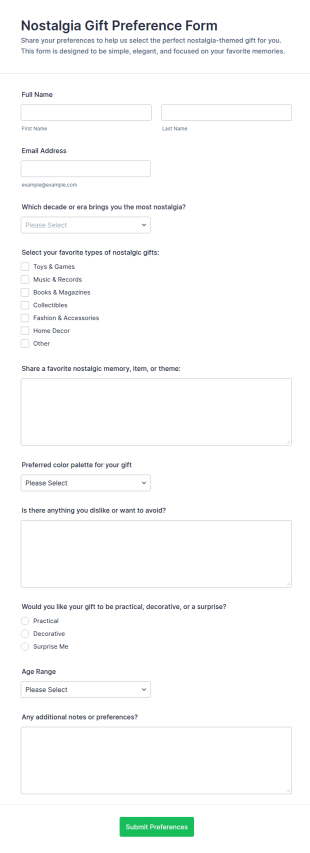 Nostalgia Gift Preference Form Template