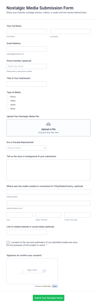 Nostalgic Media Submission Form Template
