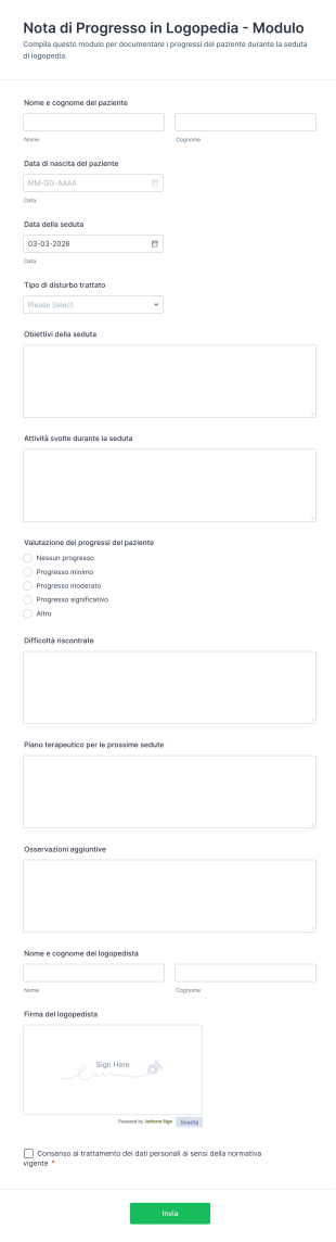 Nota Di Progresso In Logopedia Modulo