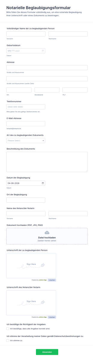 Notarielle Bestätigung Formular