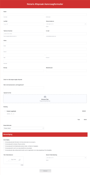 Notaris Afspraak Aanvraagformulier Form Template