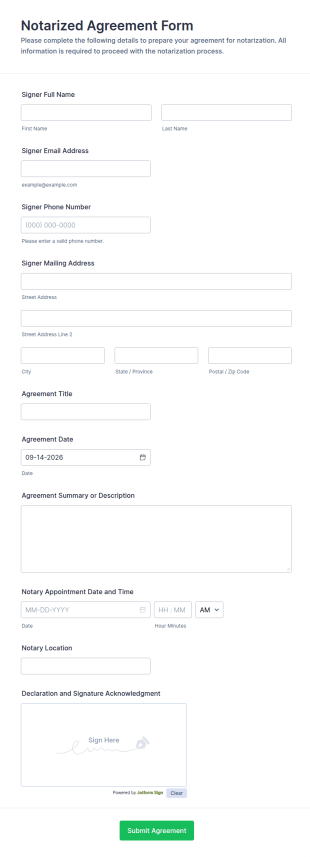 Notarized Agreement Form Template