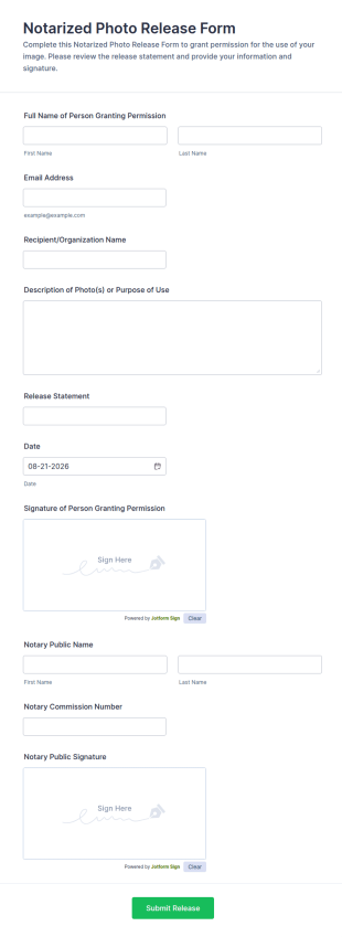Notarized Photo Release Form Template