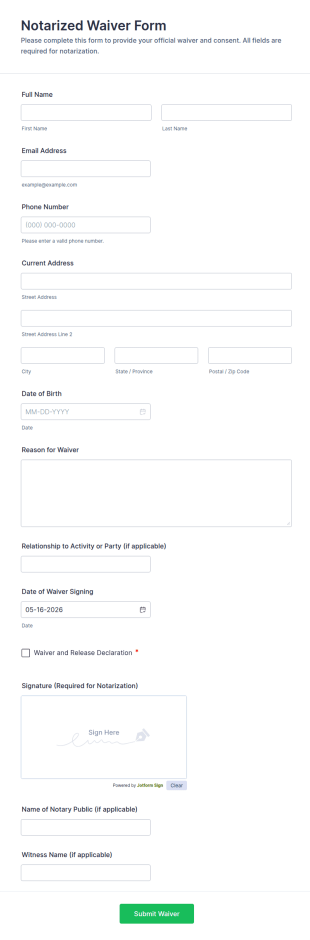 Notarized Waiver Form Template