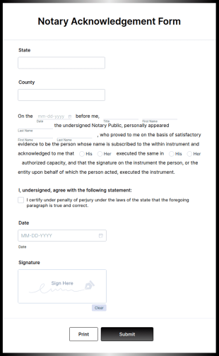 Notary Acknowledgement Form Template