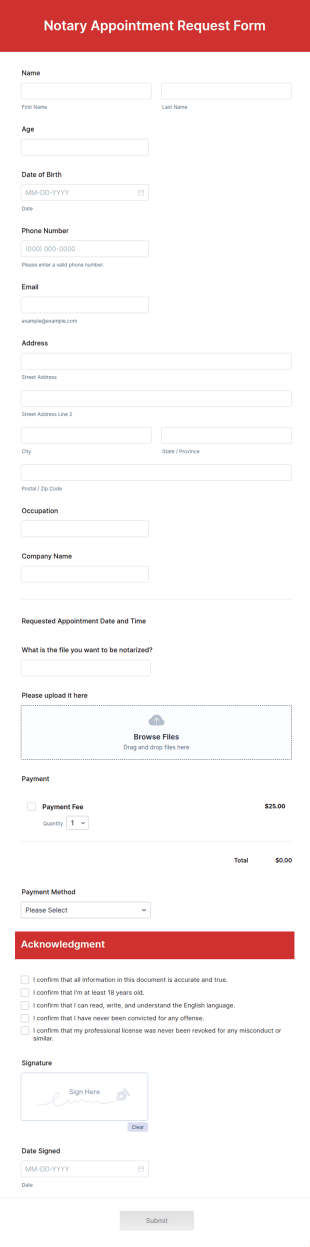 Notary Appointment Request Form Template