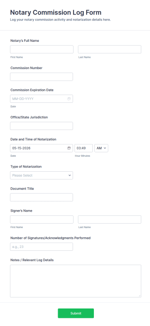Notary Commission Log Form Template