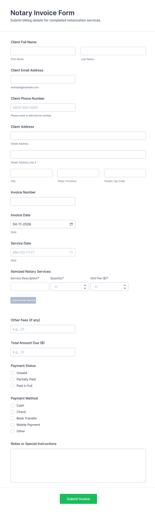 Notary Invoice Form Template