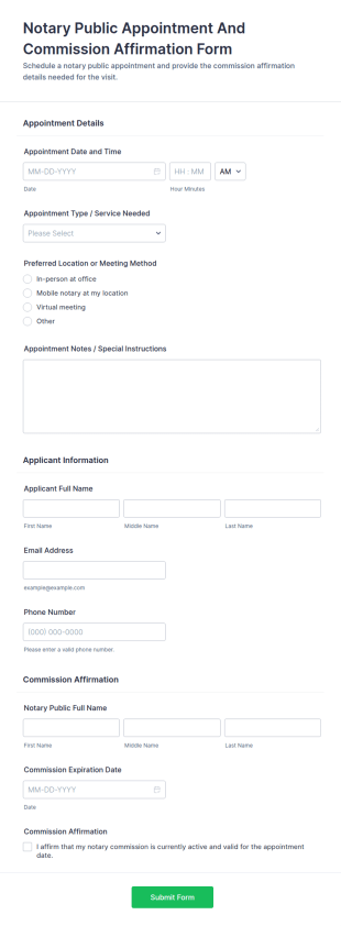 Notary Public Appointment And Commission Affirmation Form Template