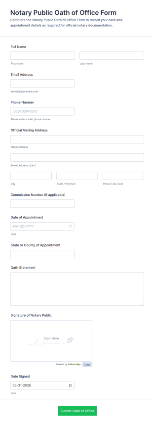 Notary Public Oath Of Office Form Template