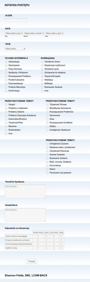 Notatka Postępu Pedagoga Szkolnego
