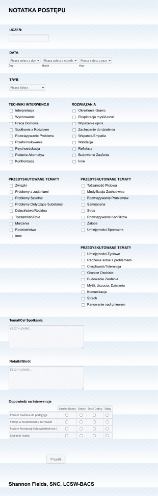Notatka Postępu Pedagoga Szkolnego Form Template