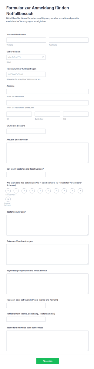 Notaufnahme Registrierungsformular