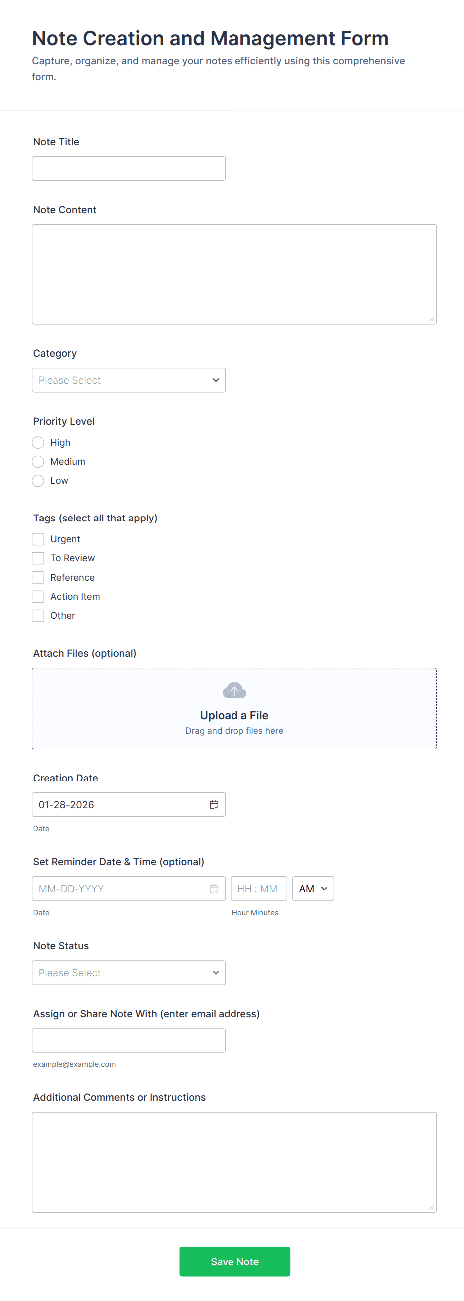 Note Creation and Management Form | Jotform