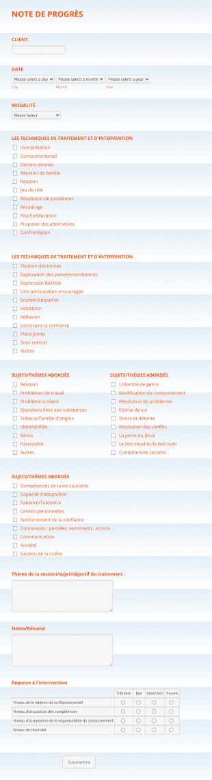 Note De Progrès Form Template