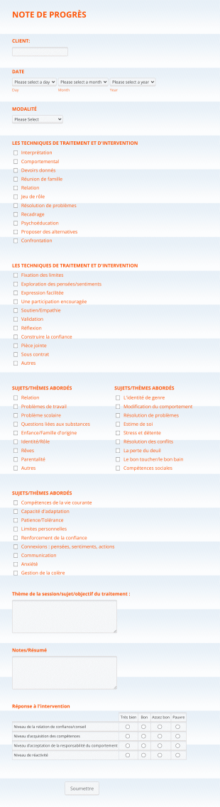 Note De Progrès Form Template