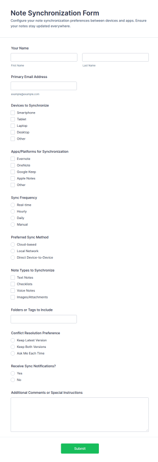 Note Synchronization Form Template