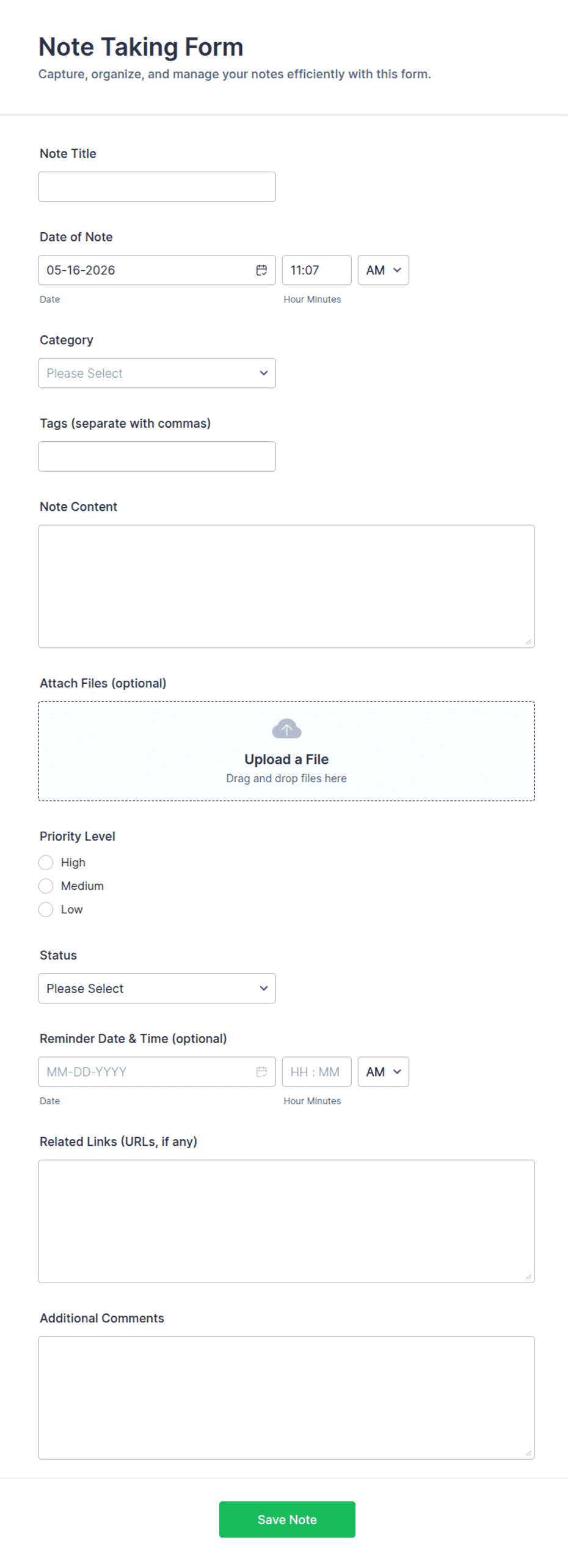 Note Taking Form Template | Jotform