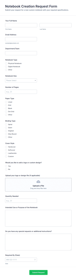 Notebook Creation Request Form Template